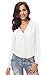 Urban CoCo Womens V Neck Ruffled Shoulder Solid Chiffon Blouse (Large, White)