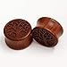 KUBOOZ Life Tree Pattern Classic Wood Ear Plugs Natural Red Sandalwood Hand Carved Ear Piercing 10-25mm