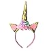 ruiqi Unicorn Headband Unicorn Birthday Rose Flower Headband Unicorn Party Halloween Christmas Animal Ears (Gold)
