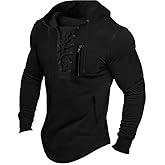 Drantren Men's Hoodies tactical hoodie Men Lace Up Sweatshirts Slim Fit Athletic Pullover Outdoor Long Hoodie with Pocket