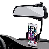 HAWEEL 2 in 1 Car Rear View Mirror Stand Mobile Phone Mount Holder for iPhone 6 / iPhone 5 & 5S & 5C / Smartphone, Clamp Size: 40mm-80mm(Black)