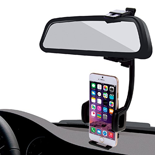 HAWEEL 2 in 1 Car Rear View Mirror Stand Mobile Phone Mount Holder for iPhone 6 / iPhone 5 & 5S & 5C / Smartphone, Clamp Size: 40mm-80mm(Black)