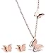 Showfay 18k Rose Gold Necklace Stainless Steel Butterfly Pendant Jewelry Gifts for Women (Set)