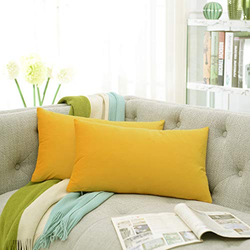 COMFORTLAND Lumbar Throw Pillow Cases,2 Pack, Solid Soft Velvet Rectangular Decorative Pillow Covers,Accent Pillowcases,Euro Cushion Covers for Farmhouse, Couch,Sofa,Kids,12 x 20 Inch,Orange Yellow - Thumbnail 4