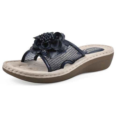 CLIFFS BY WHITE MOUNTAIN Women's Chill Floral Sandal, Navy/Fabric, 8 M
