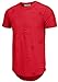 KLIEGOU Mens Hipster Hip Hop Ripped Round Hemline Hole T Shirt(1705) (Large, Red)