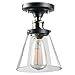 GLOBE Electric 65380 1-Light Flush Mount Ceiling Light, Dark Bronze, Antique Brass Accents, Glass Shade, Bedroom Lighting Fixtures Ceiling, Dining Room Fixture, Lighting for Hallway