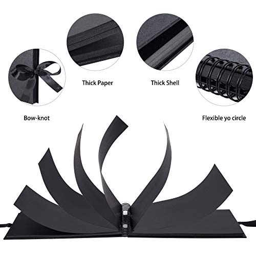 bemece Fotoalbum Scrapbook, Fotoalbum zum Selbstgestalten 40 Schwarze Blätter(80 Seiten), DIY Fotoalbum für Baby Hochzeit Valentinstag Geburtstag Geschenk