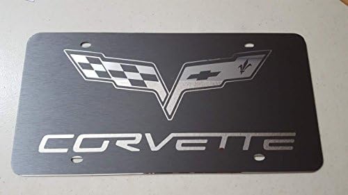 Chevrolet Corvette Gray Aluminum Brush Vinyl Wrap on Mirror Chrome Stainless Steel Front License Plate