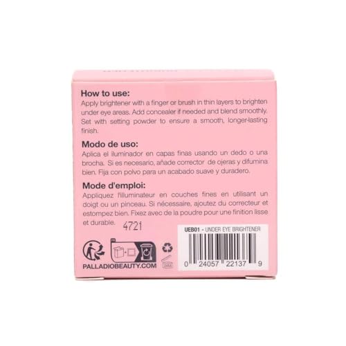 Palladio Under Eye Brightener, Conceal, Brightens, Reduces Appearance of Dark Circles, With Caffeine Peptides & Vitamin E, Tired Skin Color Correcting Brightener & Primer, Light to Medium (Soft Pink)