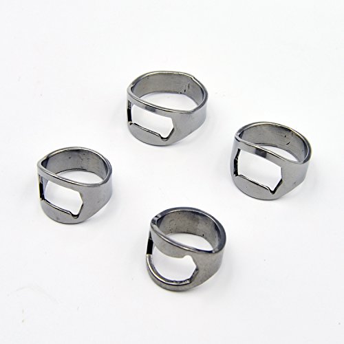 KSBRO 4PCS Set Metal Silver Finger Ring Beer Bottle Opener Stainless Steel Home Bar Tool Party Gift With 4 Similar USA Finger Ring Size (1PC each Size)