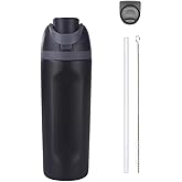 DUTHINGS - DUTHINGS Insulated Stainless Steel Water Bottle with Straw, 24 oz – Leakproof, BPA-Free Reusable Sports & Travel Bottle with Replacement Straw and Cleaning Brush (Black)