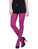 HDE Women's Striped Tights Full Length Sheer Microfiber Nylon Footed Stockings (Purple and Pink)