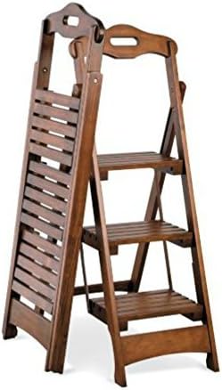 Wooden Folding Ladder Stool 3 Step Walnut Finish 48 - Pine Wood by HBR