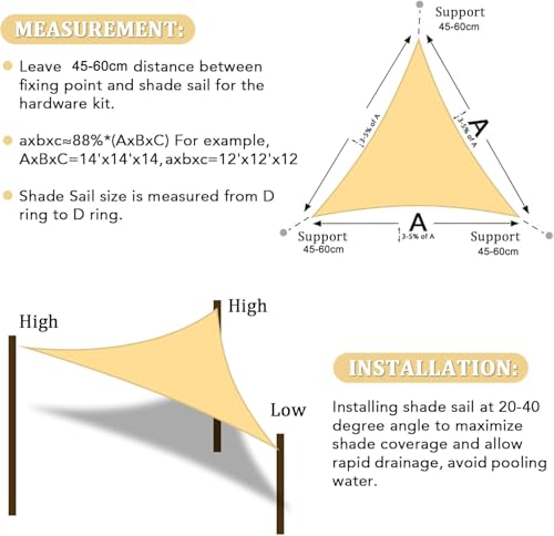 Dsocool Triangle Sun Shade Sails Outdoor Large - Sun Protection Sunshades UV Block Shade Canopy, Heavy Duty Permeable 185GSM Patio Shades for Backyard, Deck and Lawn, Beige (3.5×3.5×3.5M)