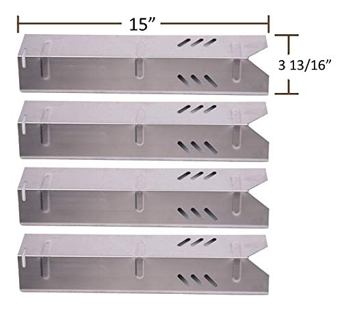 BBQ funland SH1591 (4-pack) Stainless Steel Heat Plate for Gas Grill Models Uniflame GBC1059WB, Backyard BY13-101-001-13, DynaGlo, Better Home&Garden, 15 inch Heat Shield Tent Flame Tamer Burner Cover