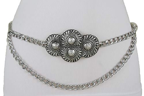 TFJ Women Fashion Skinny Belt High Waist Hip Silver Metal Chain Ethnic Charm Buckle M L XL