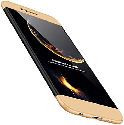 YFXP Huawei Nova 2 Plus Cover 360 Degree Protection 3 in 1 Slim PC Cover - Shockproof Shell Full Body Coverage Hard Protective Case + Tempered Glass Screen Protector For Nova 2 Plus Gold Black