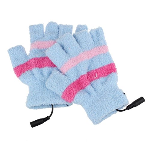 USB Heating Winter Gloves, Iusun Women Hand Warm Gloves Heated Fingerless Warmer Mitten (Blue) (A-Blue)