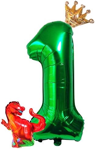 Deerzon 恐竜 数字 バルーン セット 誕生日 飾り付け 男の子 女の子 巨大 風船 バースデー 王冠 装飾 1
