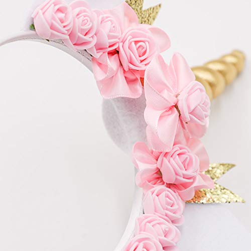 Mwfus Shining Unicorn Horn Ears Flower Headband Halloween Cosplay Costume Party Headdress - Thumbnail 6