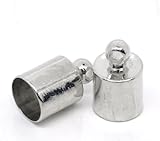 Housweety 200 SilverTone Necklace Cord End Tip Caps W/Loop 10x6mm
