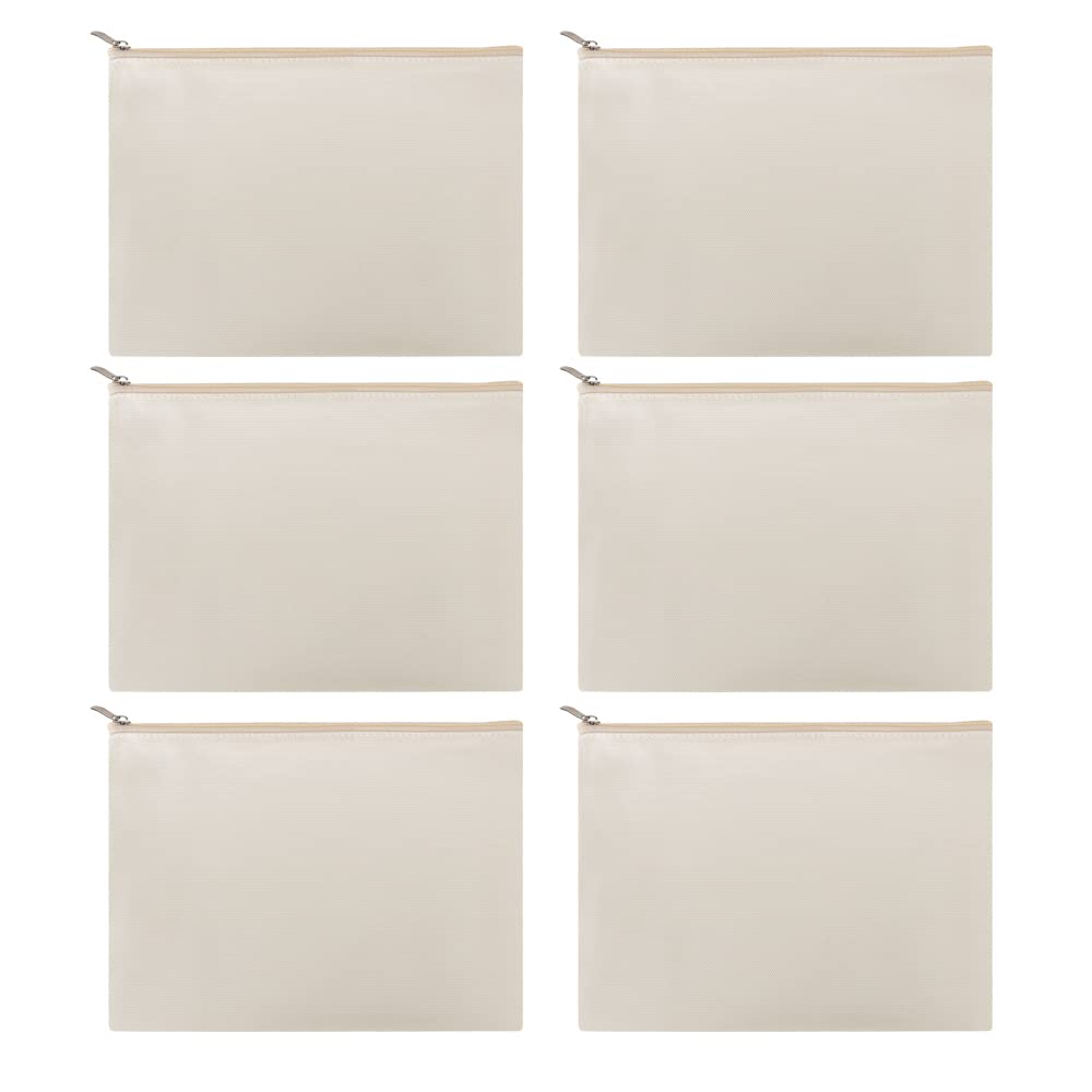 Aspire 6-Pack Natural Cosmetics Bag with Zipper, Multi-Purpose Travel Toiletry Bag, 8 x 6 Inch