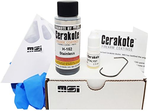 Stainless H-152 Oven Cure, MSI Ceramic Firearm Paint Bundle, includes 7 items: 45ml Ceramic Paint, Catalyst, Strainer, Gloves, Hanging hook, instructions and link to MSI instructional video.