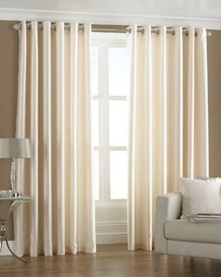 Faux Silk Cream Ring Top Eyelet Lined Curtains 66 X 90 Amazon Co