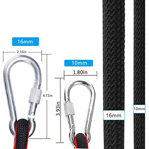 GINEE Outdoor Rock Climbing Rope 32Ft,Black Static 10mm Rope Two Hooks for Safety Rescue Rappelling,Tree Climbing Gear Spikes Harness