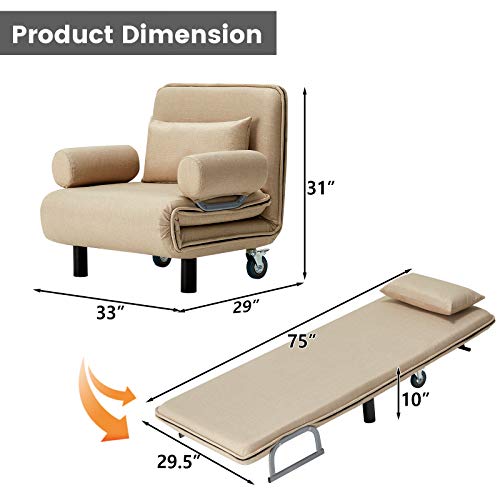 HOMHUM Convertible Sofa Bed Sleeper Chair Folding 5 Position Arm Chair