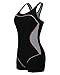 ReliBeauty Women's Boy-Leg One Piece Swimsuit, Black-1, 4XL 14-16