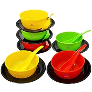 Sarthak Uphaar Plastic Solid Bowl, Spoon, Plates – 280ml, Set of 18, Multicolor