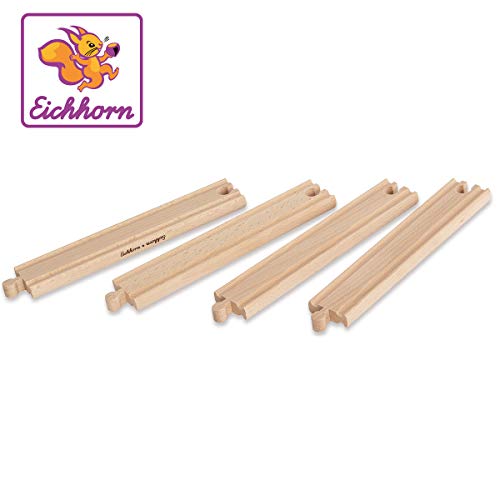 Eichhorn 100001411 - Bahn, lange gerade Schienen 20,5 cm, 4-tlg. FSC 100% Zertifiziertes Buchenholz, mit fast allen…