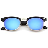 zeroUV - Half Frame Semi Rimless Sunglasses for Men Women with Colored Mirror Lens 50mm (Black-Gold/Green-Blue Mirror)