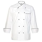 10oz Apparel Long Sleeve White Chef Coat with Black Piping