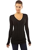 PattyBoutik Women's V Neck Ribbed Tunic Knit Top (Black M)