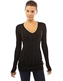 PattyBoutik Women V Neck Ribbed Tunic Knit Top (Black X-Large)