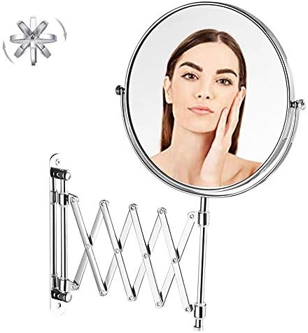Magnifying Makeup Mirror, Double-Sided Wall Mount Vanity Mirror Extension Adjustable for Bedroom Bathroom Hotel Chrome,8in