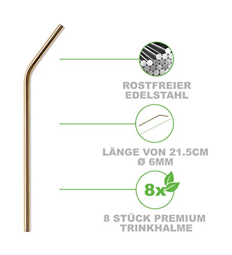 Pentaton Trinkhalme aus Edelstahl, 8 Wiederverwendbare Strohhalme, 3 Reinigungsbürsten, Metallstrohhalme, Länge 21,5cm… – Bild 2