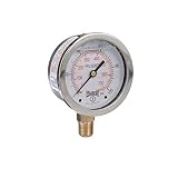 Winters PFQ Series Stainless Steel 304 Single Scale Liquid Filled Pressure Gauge with Brass Internals, 0-100 psi, 2-1/2" Dial Display, +/-1.5% Accuracy, 1/4" NPT Bottom Mount