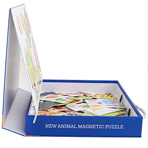 QZM Magnetic Puzzles Art Easel Zodioc Animals Wooden Puzzles Game to Toddlers Drawing Board Jigsaw Puzzle Set- Learning & Educational Game Toy for Kids Age 3+