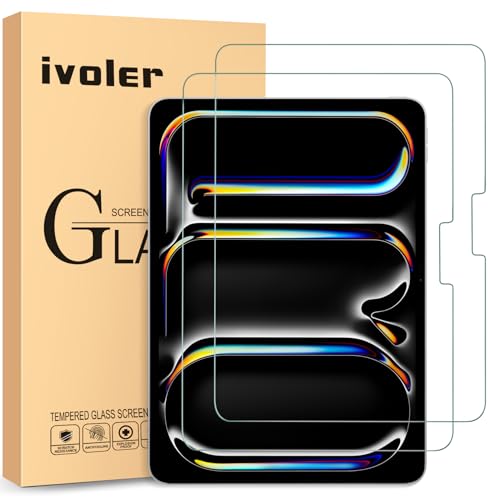 Photo 1 of ivoler 2 Pack Screen Protector for iPad Pro 11 Inch (2024 Model, 5th Generation, M4), Tempered Glass Compatible With Face ID & Apple Pencil, Case Friendly for iPad Pro 11 Inch 5th 2024