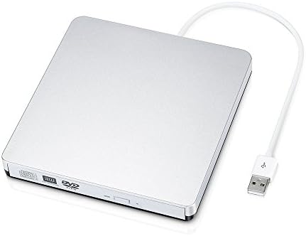 MthsTec USB 2.0 External Slim DVD RW/CD RW Burner/Writer/Rewriter Drive with Built-in USB Cable for Desktops/Laptops, Windows 10 Compatible-Silve