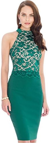 OpenBeauty Women's Elegant Halter Floral Lace Vintage Midi Cocktail Party Dress(L,Green)