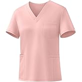 Eadflie V-Neck Scrub Tops Women - Stretchy 3-Pocket Nurse Scrubs with Medical Uniform Fit