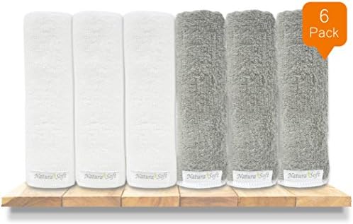 Premium Organic Baby Bath Washcloths, 100% NaturaSoft Bamboo (SOFTER Than Cotton), Hypoallergenic Bath Towels For Newborn Babies, Toddler, Boys &amp; Girls (6-Pack - White &amp; Grey)