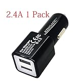 Car Charger,KingAcc(TM) 1-Pack 12W 2.4A Dual Port USB Car Charger Cigarette Charger Designed for Iphone 6 6 Plus 5s 5c 5 4S;Ipad Air, Mini Ipods,and Galaxy Edge S5 S4; Note 4 3 2 the New HTC Ones (M8) and Other Apple and Android Phone and Tablet Devices-1 Year Warranty