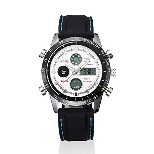 Gotd Sport Watch Luxury Double Display Cold Light Electronic Waterproof Watches Gifts Alarm function. Date and Time. Stopwatch timing. Luminous display. Long-life battery. (White)