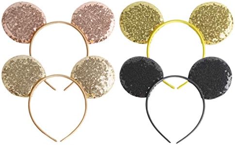YanJie Sparkle Sequin Mouse Ear Headband - 4 Pack Glitter Lovely Mouse Headband Party Favor Decoration for Children & Adults
